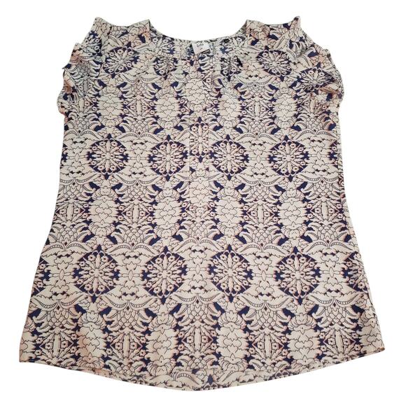 Cabi Flutter Sleeve Blouse  M Ivory Multicolor Geometric Print Romantic Top - Picture 1 of 9